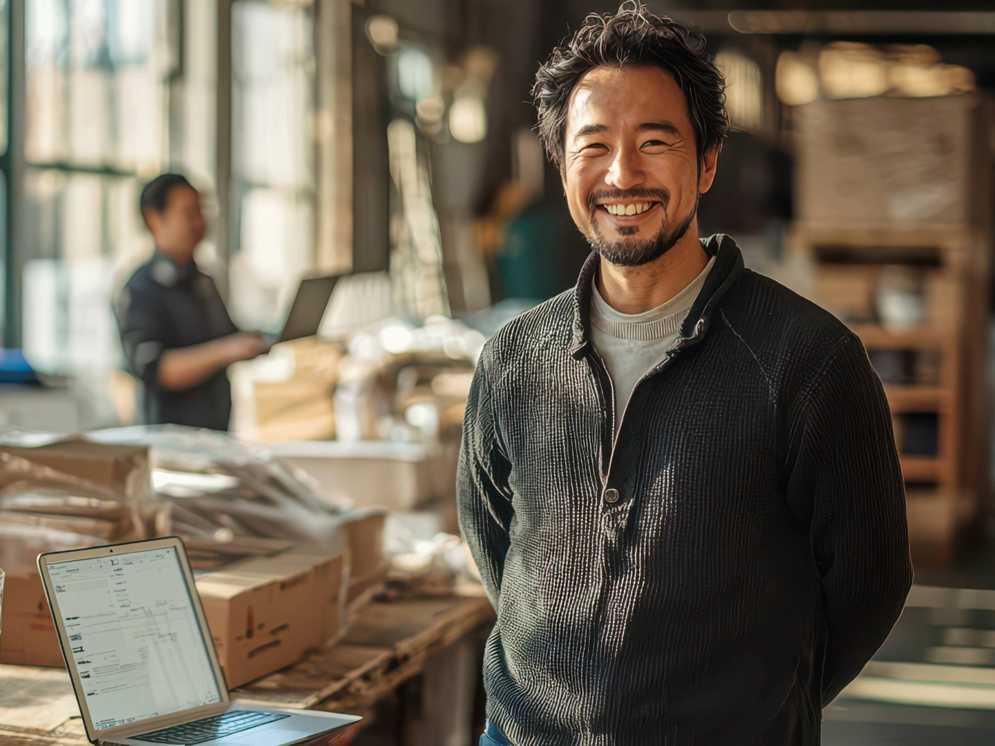 the owner of a warehouse business in a facility protected with business insurance for small business owners