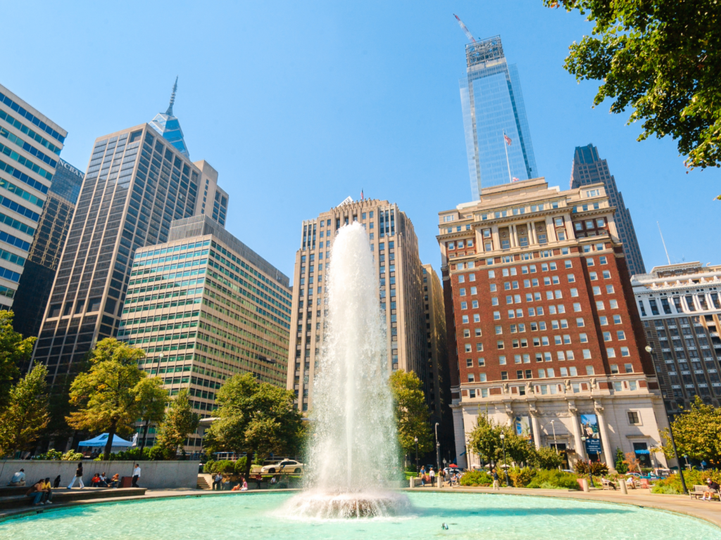 Philadelphia at Logan Square on a sunny day, representing insurance services for Philadelphia residents and businesses